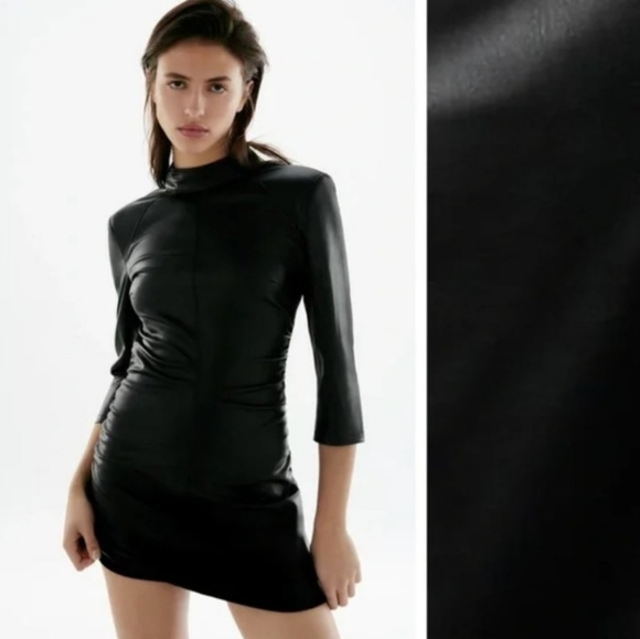 NWT Zara Faux Leather Cutout Back Mini Dress, Size M - Picture 3 of 10